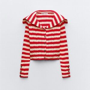 Zara Red and White Striped Women's Jacket